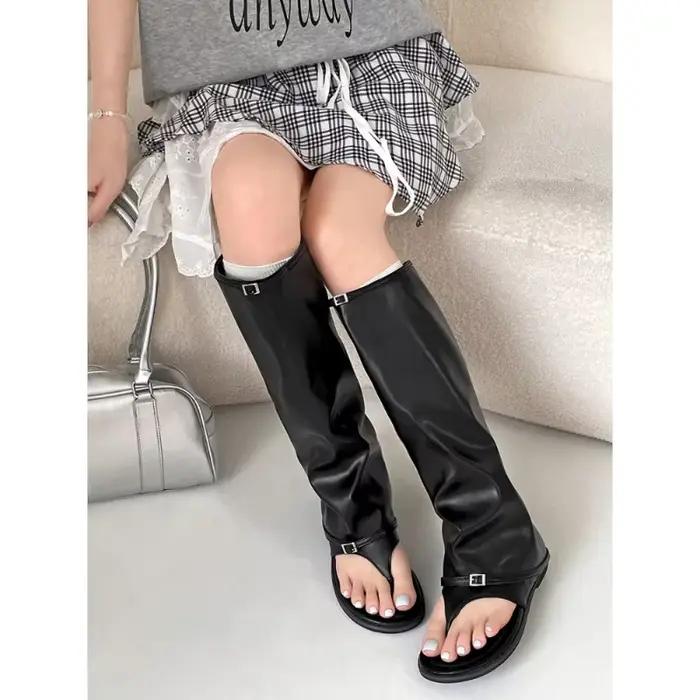 Bla plat Bot bottes longues femmes Sle 2025 nouvel été vêtements de plein air avec jupes orteil pince Cool bottes décontracté haut Tube