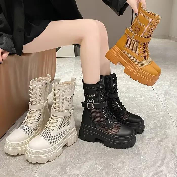 Bottines à plateforme en cuir souple pour femmes, de haute qualité, Style gothique, Cool, bottes de Combat, nouvelles chaussures de rue pour femmes pour l'été