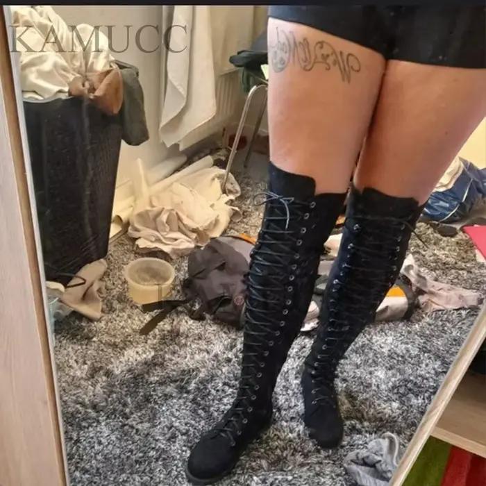 Six couleurs décontracté femmes bottes talons bas troupeau hiver sur genou bottes pour femme 2023 à lacets mode femme cuissardes hautes bottes