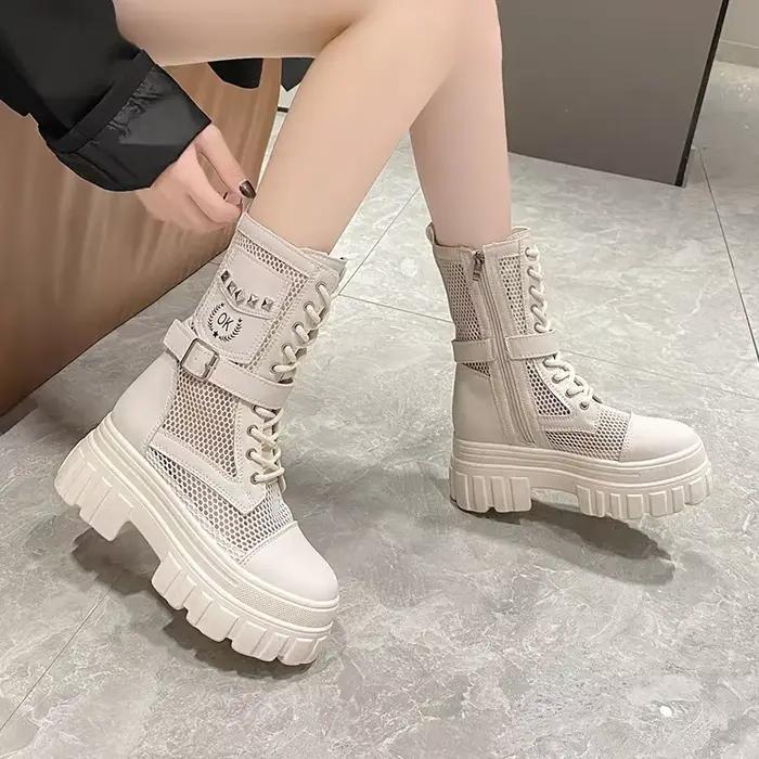 Bottines à plateforme en cuir souple pour femmes, de haute qualité, Style gothique, Cool, bottes de Combat, nouvelles chaussures de rue pour femmes pour l'été