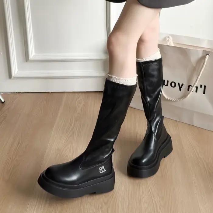 Bottes d'automne et d'hiver pour femmes, deux Styles: bottines Super extensibles, hauteur des genoux, jambes fines et plateforme gothique, hauteur Boost