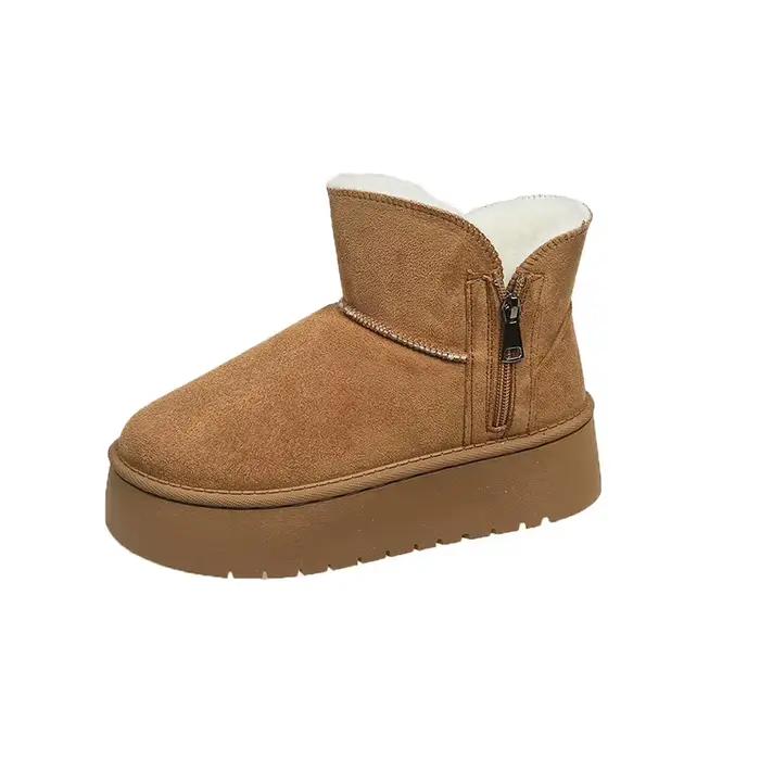Bottes de neige pour femmes, doublées de polaire épaisse, confortables, avec fermeture éclair latérale, chaussures en coton, chaudes, à semelle épaisse, bottines décontractées