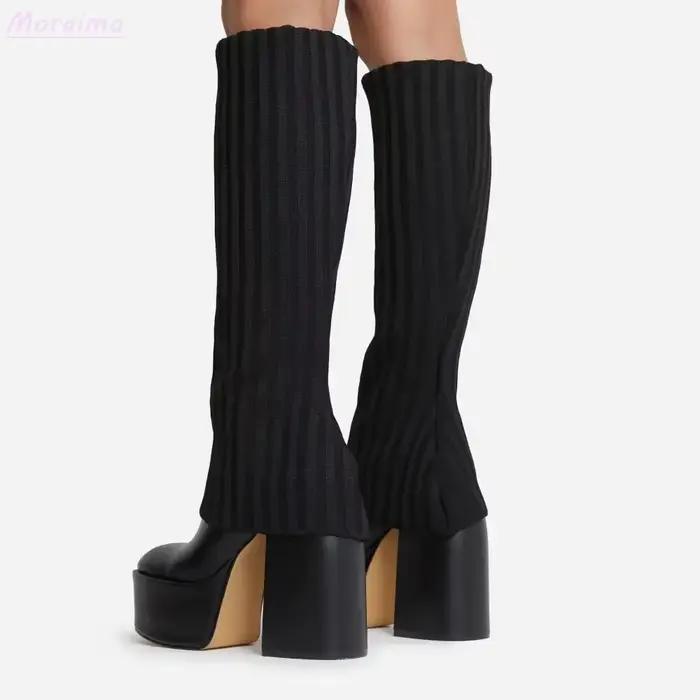 Bottes hautes à plateforme en tricot superposé