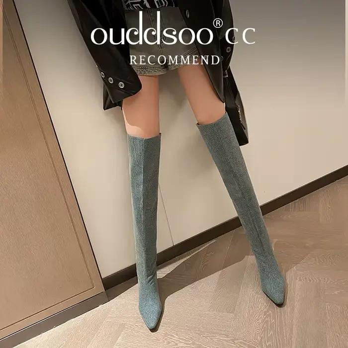 Ods Vintage femmes Western Cowgirl bottes décontracté chaussures à talons bas automne hiver sans lacet longue Botas De Mujer bout carré couleur unie