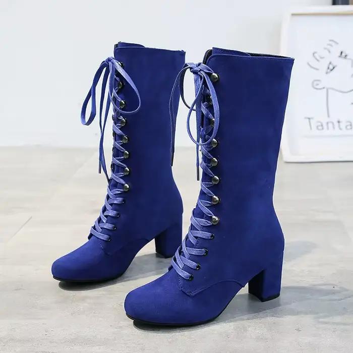 Botas classique femmes botte haute 2025 automne nouveau daim grande taille femmes chaussure français talon épais talon haut mode décontracté femmes bottes