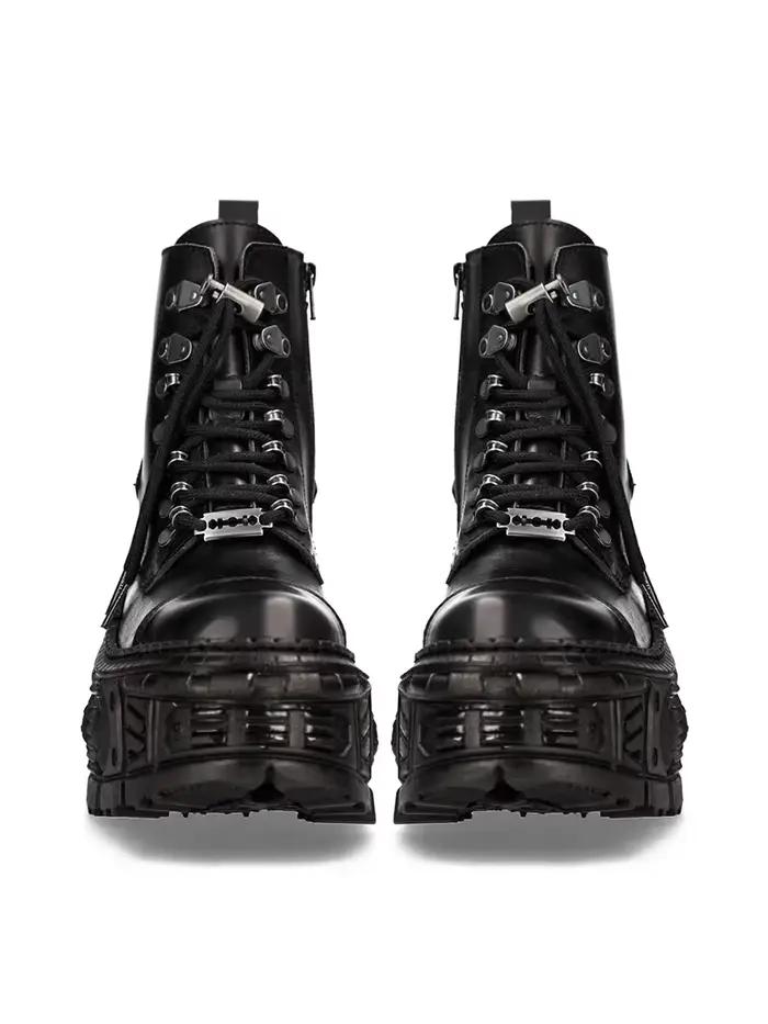 Rétro Punk Street Shot bottes à fond épais Design de mode métal noir foncé