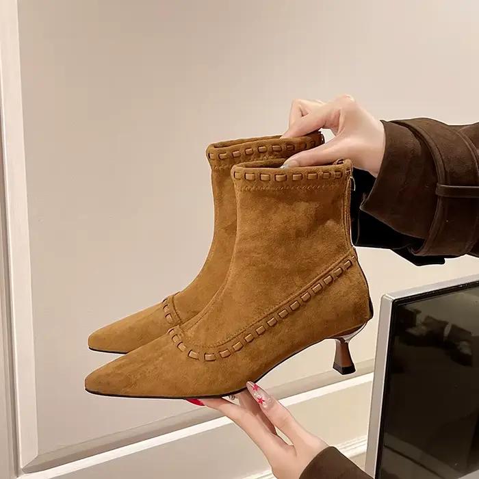 Bottines pointues à talons de chat pour femmes