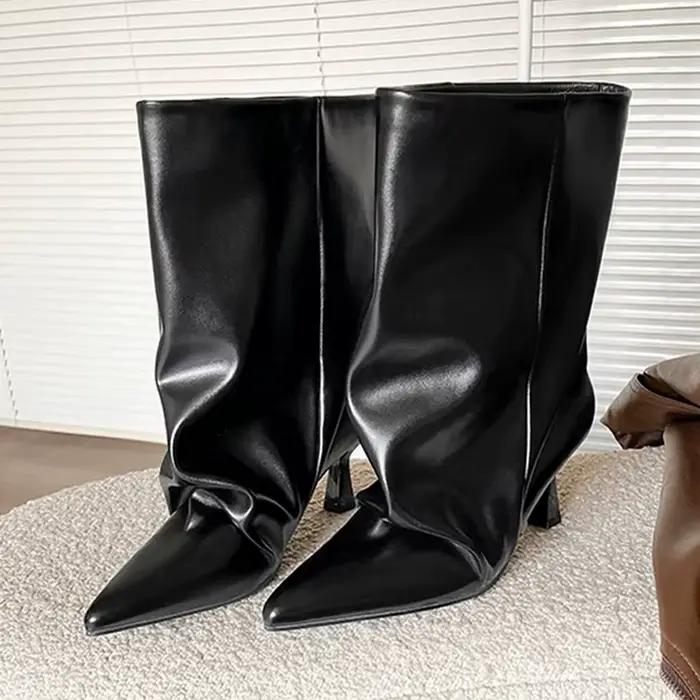 Bout pointu femmes bottines talons hauts chaussures de créateur de mode robe d'hiver pompes de luxe 2025