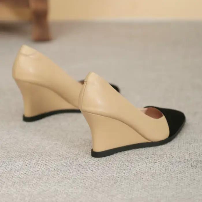 Chaussures de femme en cuir bout pointu talon haut compensé pour robes et occasions spéciales printemps automne