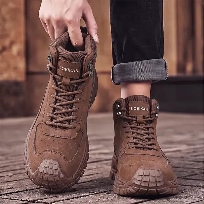 Bottes hautes pour hommes, chaussures en daim et maille, bout anti-collision, semelle épaisse antidérapante, bottes pour hommes pour la marche quotidienne et les déplacements
