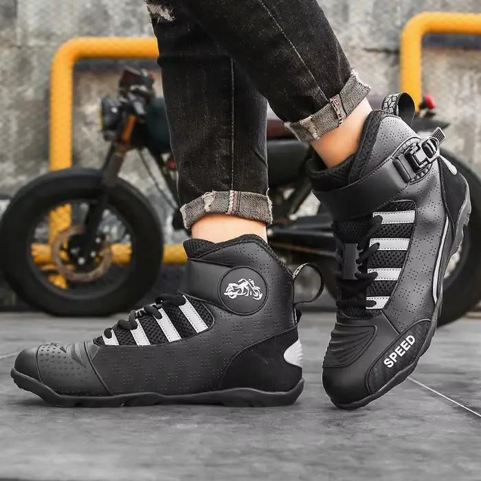 Bottes de moto en cuir respirant pour homme robustes et élégantes pour courses de moto et randonnées longues distances