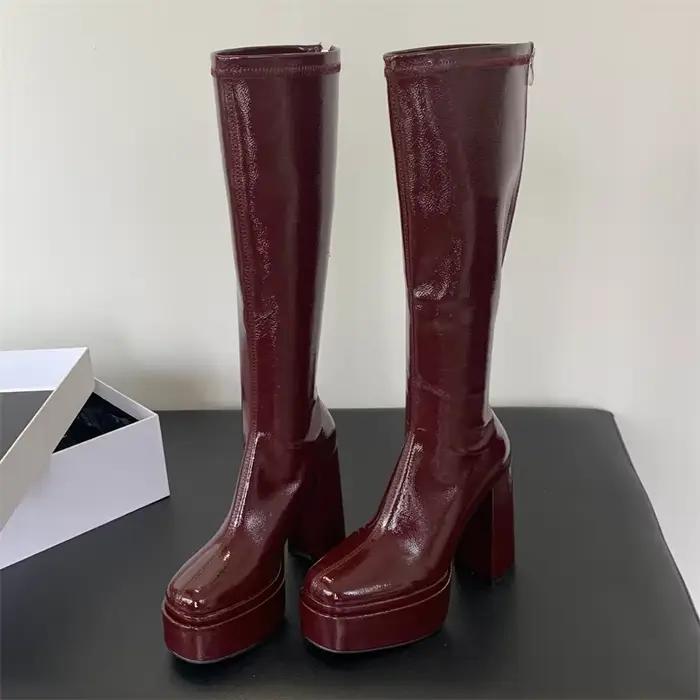 Eilyken – bottes hautes à bout rond pour femme, chaussures à plateforme style Punk avec fermeture éclair, talons carrés, bottines de banquet, mode hiver