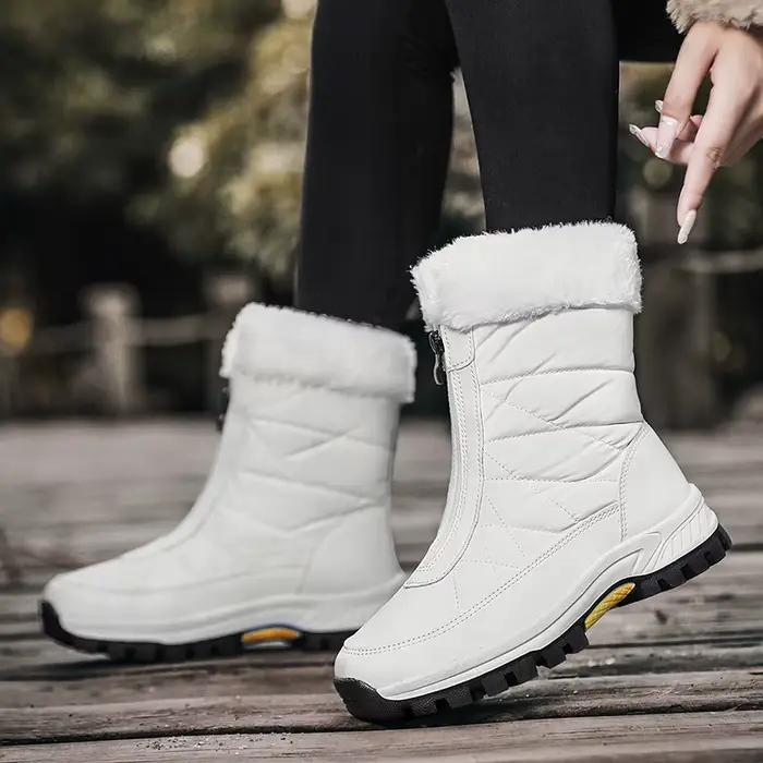 Chaussures en coton pour femmes, nouvelles bottes de neige chaudes et épaisses en velours pour parapluie, décontractées et à la mode, grandes chaussures d'hiver en coton