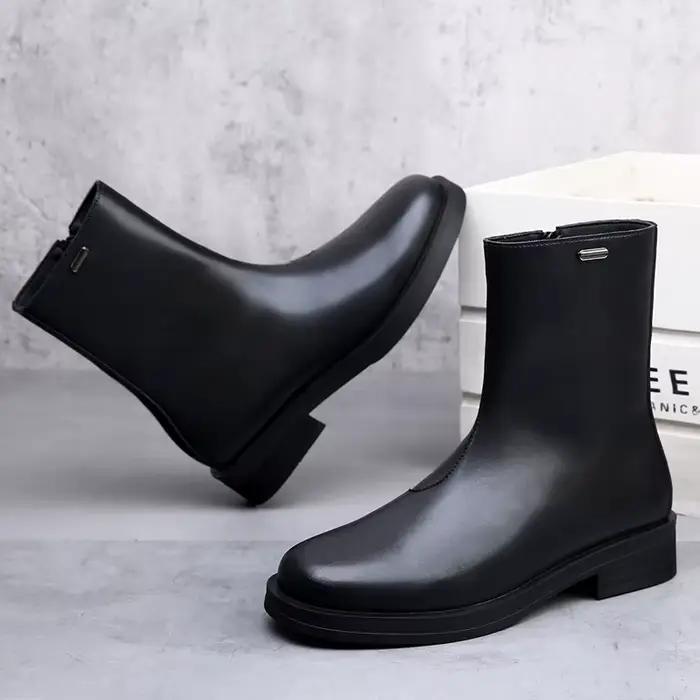 Élégant genou haute plate-forme moto bottes talons épais Punk Botas New Rock cuir hommes chaussures hautes mode mâle bottines