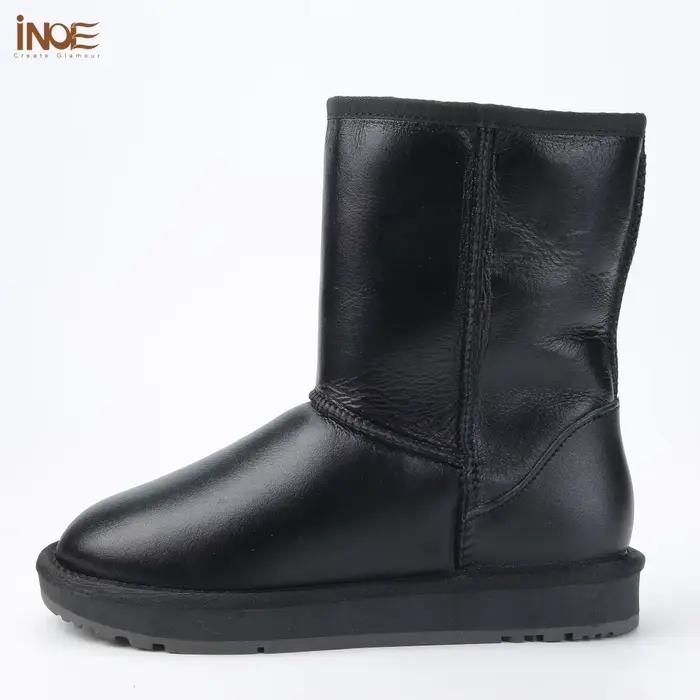 Bottes d'hiver classiques pour femmes INOE, en cuir de mouton véritable double face, chaussures thermiques, doublure en fourrure de mouton, imperméables