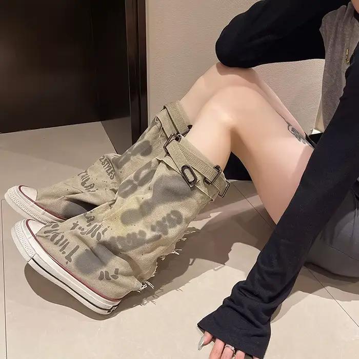 Graffiti chaussures montantes en toile bottes hautes pour femmes