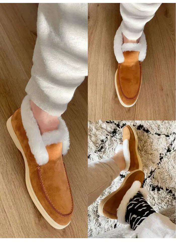 Bottines pour femmes, bottes d'hiver chaudes en fourrure naturelle, chaussures pour femmes en daim de vache, bottes de neige pour femmes