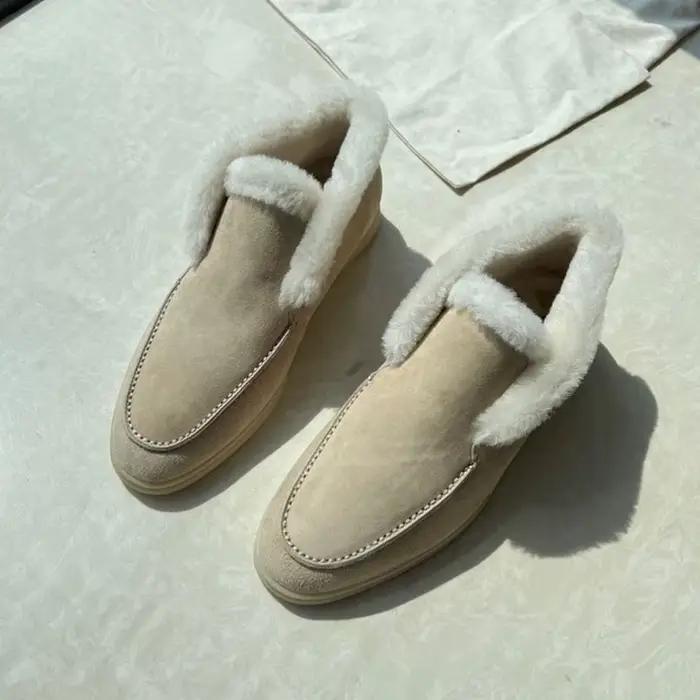 Bottines pour femmes, bottes d'hiver chaudes en fourrure naturelle, chaussures pour femmes en daim de vache, bottes de neige pour femmes