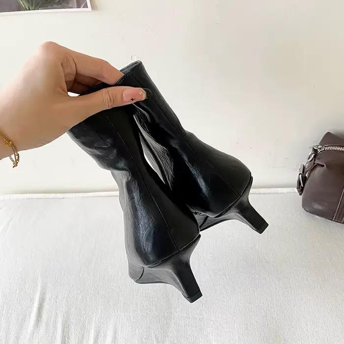 Nouvelles bottines à fermeture éclair pour femmes, chaussures à bout pointu, talons compensés tendance, chaussures sexy pour femmes, bottines courtes