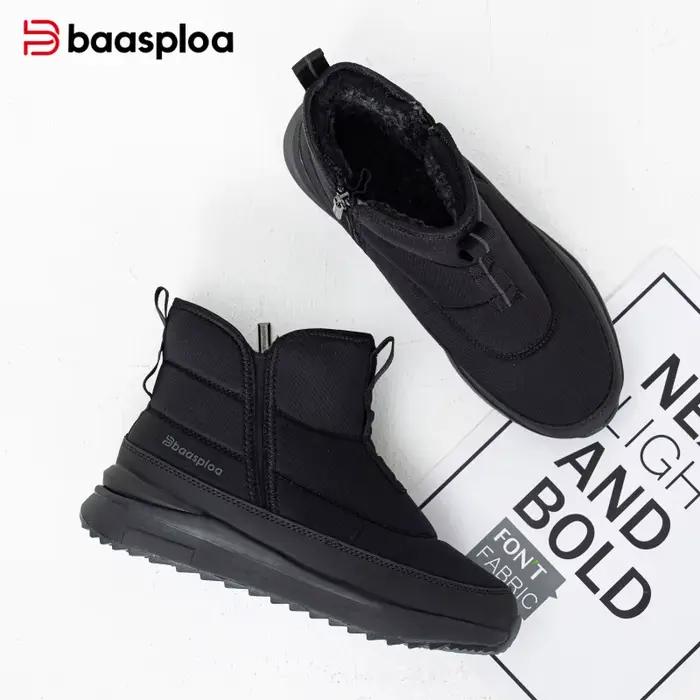 Baasploa – bottines d'hiver pour femmes, confortables, chaudes, en peluche, avec fermeture éclair latérale, résistantes à l'eau, en coton, chaussures décontractées, antidérapantes