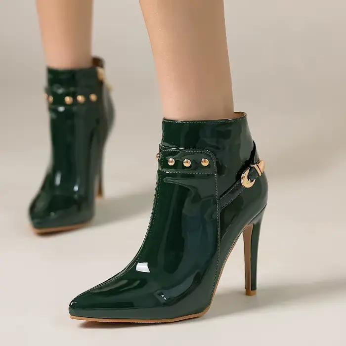 Bottes de rinçage courtes pour femmes, chaussures de danse de fête, talons hauts imperméables, pointes de bottes vernies noires et vertes, mode féminine, grande taille, 45, 50