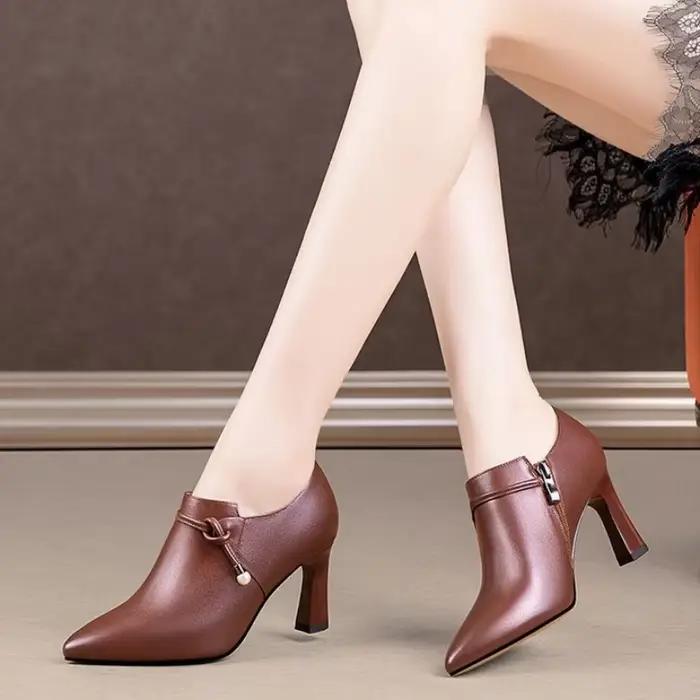Bottines pour femmes à bout pointu, talon épais, fermeture éclair latérale, strass, bottes de mode
