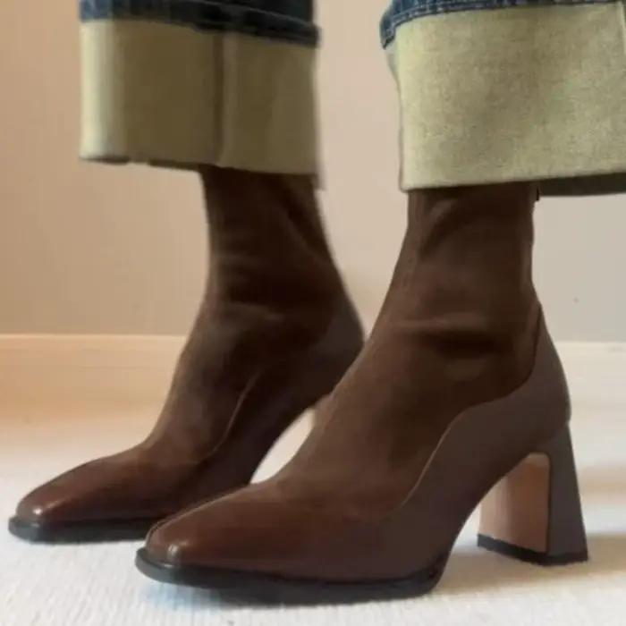 Bottes courtes Chelsea à talons épais pour femmes