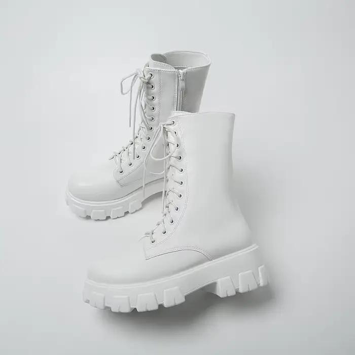 Nouvelles bottes mi-mollets pour femmes hiver, solides, talon carré, plateforme, bout rond, à lacets, élégantes et durables pour les occasions spéciales