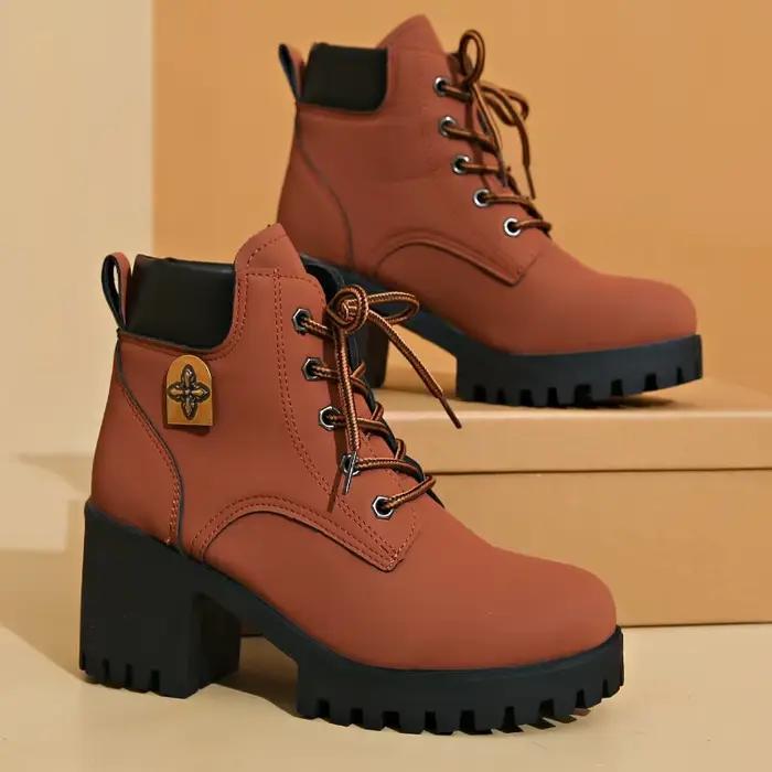 Nouvelle mode plate-forme bottes pour femmes rétro bout rond talon grossier bottines automne chaussures à talons hauts pour les femmes Botas Para Mujer