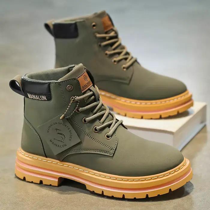 Classique hommes bottes hautes de haute qualité bottes en cuir jaune mode baskets d'extérieur hommes à lacets bottines antidérapantes pour hommes