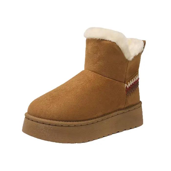 Nouvelles bottes d'hiver pour femmes en daim, avec semelles épaisses antidérapantes et doublure en coton chaud, style ethnique, bottes courtes pour femmes.