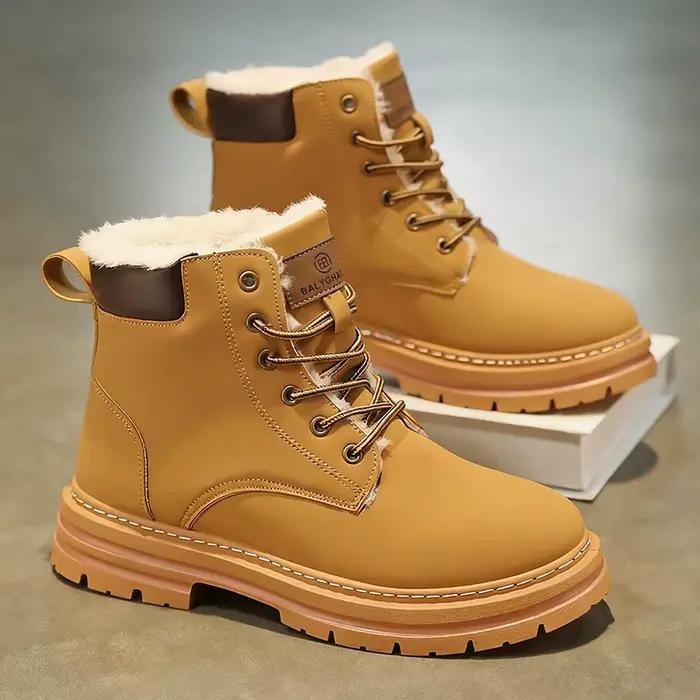 Bottes d'hiver robustes pour hommes avec semelle épaisse en PU et traction en PVC - Bottines courtes à bout rond à