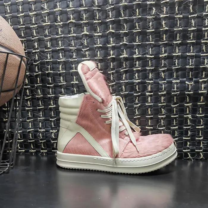 R-o bottes classiques hommes chaussure rose crin de cheval femmes chaussures hautes Sneaker cuir blanc