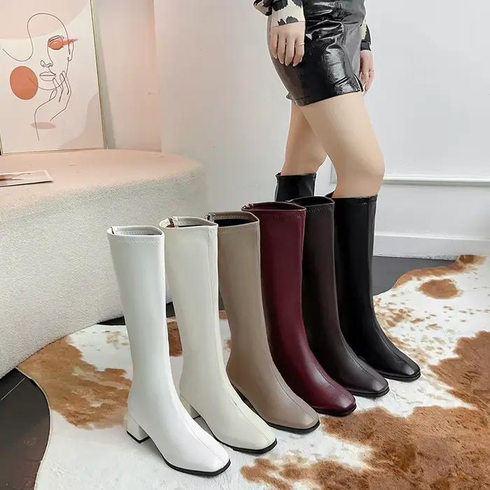 Bottes longues pour femmes, offre spéciale de la saison d'automne, nouvelle Version coréenne, tête carrée, talon épais, bottes à la mode, fermeture éclair latérale, talon haut