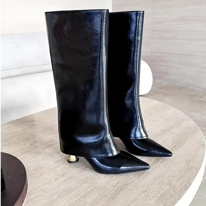 Bout pointu femmes bottes hautes concepteur talons hauts chaussures mode genou haute 2025 hiver Chelsea