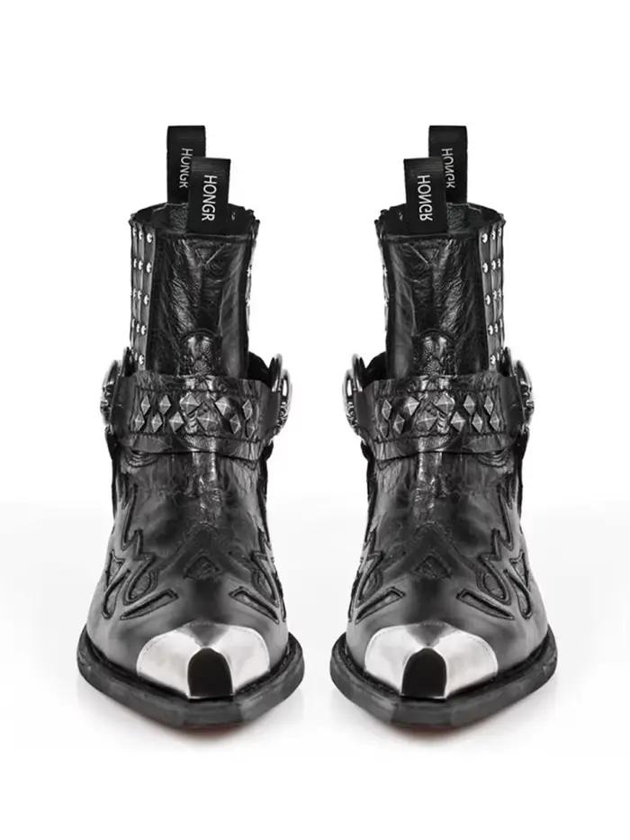 Garniture métallique bout pointu bottes pour femmes plate-forme haute talon épais
