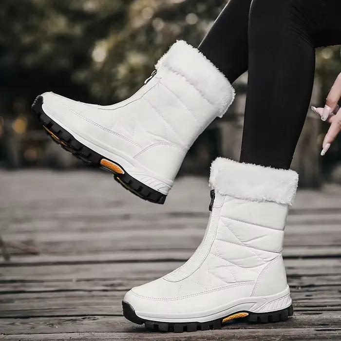 Chaussures en coton pour femmes, nouvelles bottes de neige chaudes et épaisses en velours pour parapluie, décontractées et à la mode, grandes chaussures d'hiver en coton