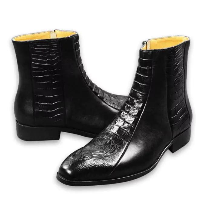 Bottes pointues en cuir véritable pour hommes