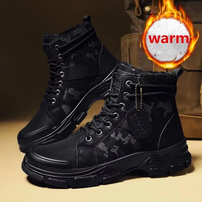 Bottes de combat camouflage d'hiver pour hommes, doublées de polaire, hautes, thermiques, pour le travail