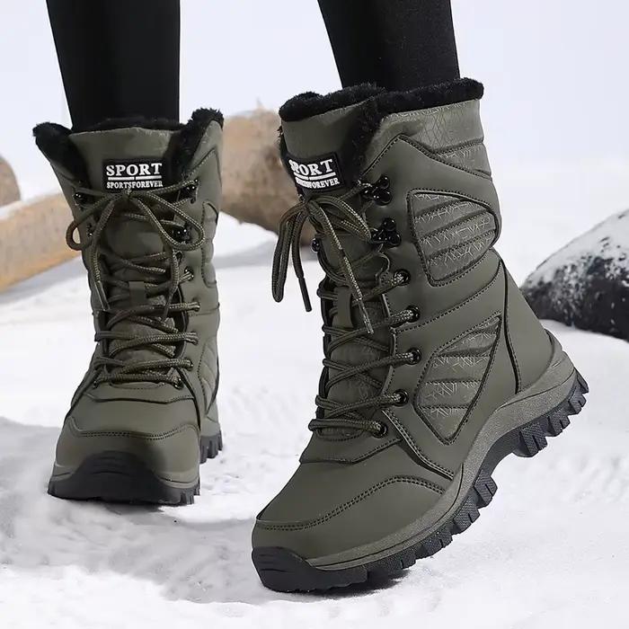 Bottes de neige imperméables en cuir pour femmes, baskets Super chaudes en peluche, bottines de randonnée en plein air, chaussures de travail, nouvelle collection hiver
