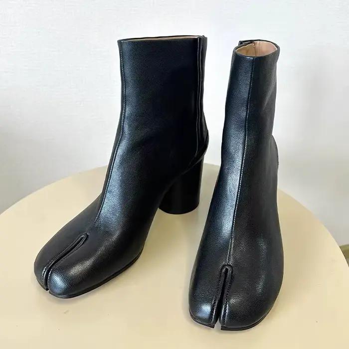 Bottines en cuir véritable pour femmes avec design Splittoe et talons hauts, bottes courtes fabriquées à la main pour printemps et automne, confort et élégance pour toutes occasions
