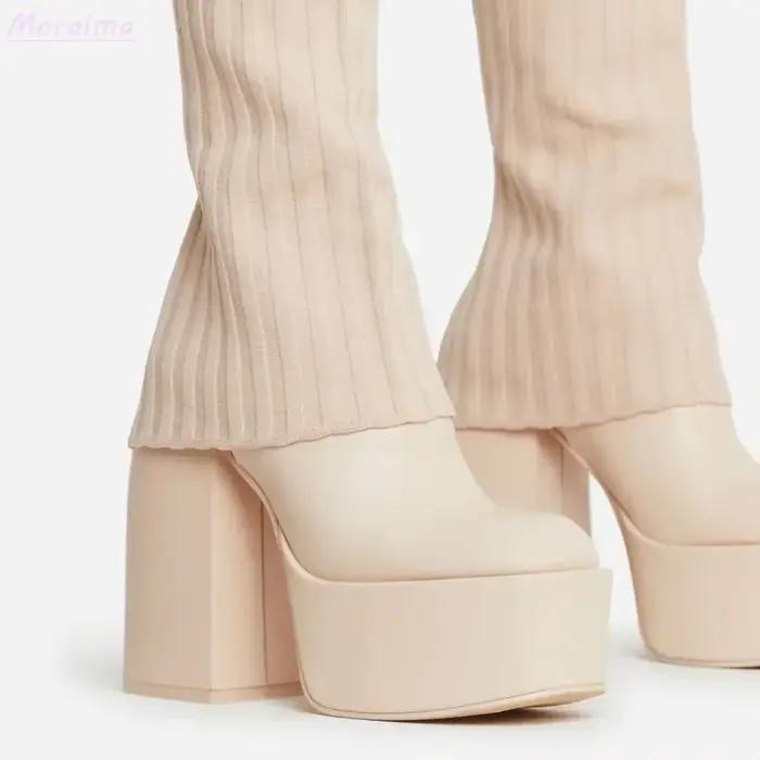 Bottes hautes à plateforme en tricot superposé