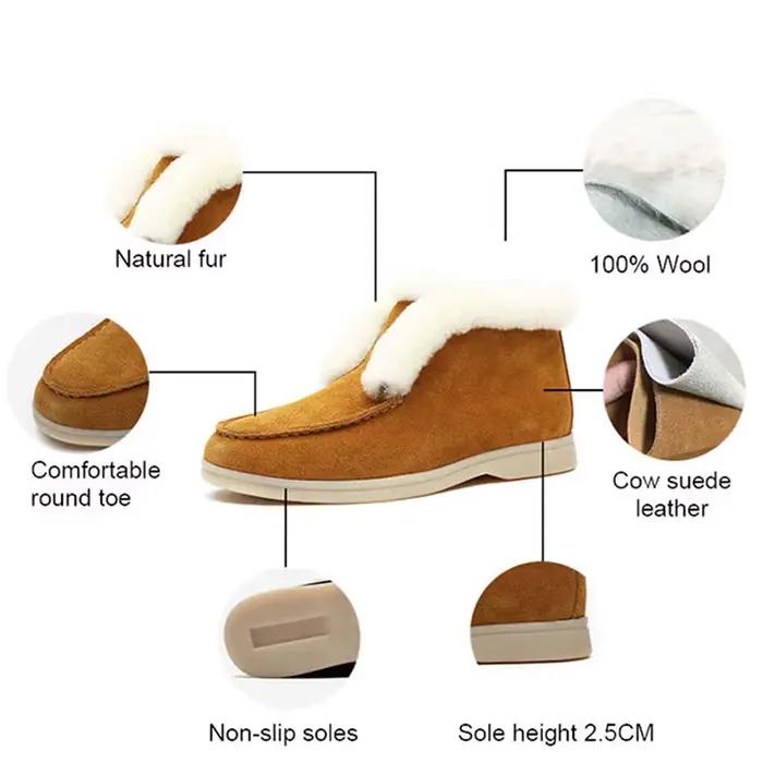 Bottines pour femmes, bottes d'hiver chaudes en fourrure naturelle, chaussures pour femmes en daim de vache, bottes de neige pour femmes