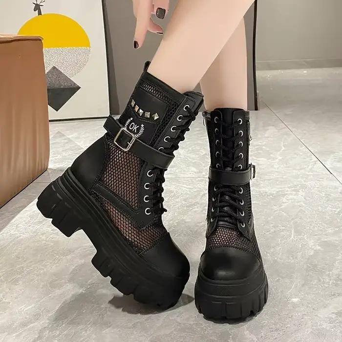 Bottines à plateforme en cuir souple pour femmes, de haute qualité, Style gothique, Cool, bottes de Combat, nouvelles chaussures de rue pour femmes pour l'été