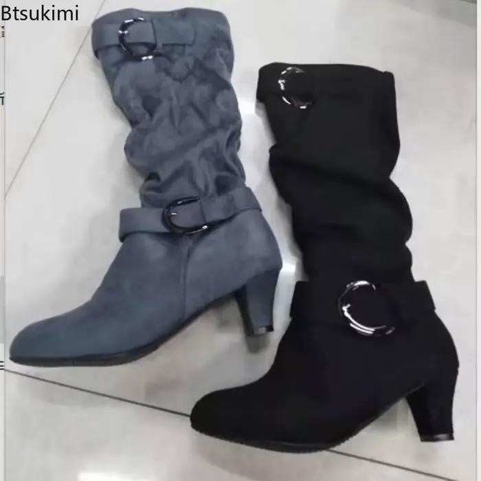 Nouvelles Bottes Hautes Femme Automne-Hiver 2026 en Faux Daim à Boucle