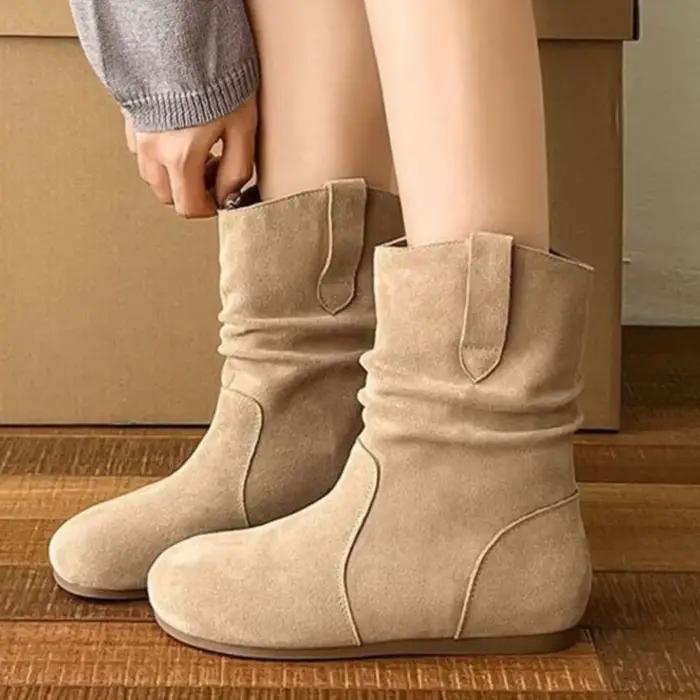 Crestar daim bottes décontractées pour femmes 2025 mode bottines nouveau court sans lacet chaussures plates rétro polyvalent fond souple dame botte