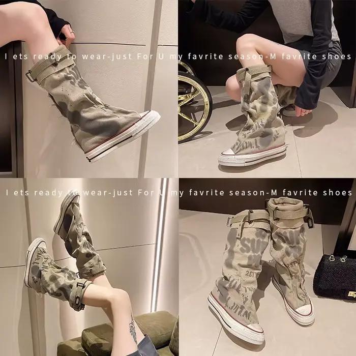 Graffiti chaussures montantes en toile bottes hautes pour femmes