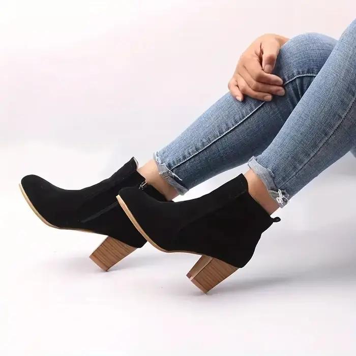 Femme bottes automne hiver talons épais chaussures zippées pour femmes de luxe mode Chelsea bottines