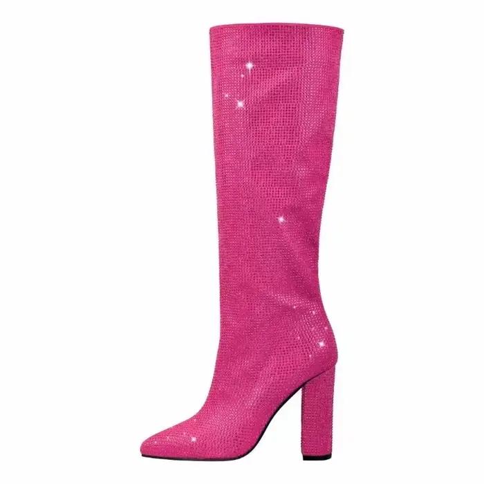 Bottes au genou brillantes en biscuits pour femmes