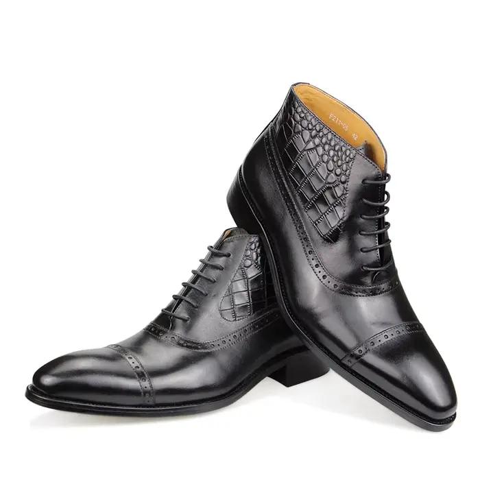 Bottes de rinçage en cuir véritable pour hommes, robe de mariée élégante, bureau formel, Parker pointu, chaussures à lacets, Brogue de luxe pour adultes, mode